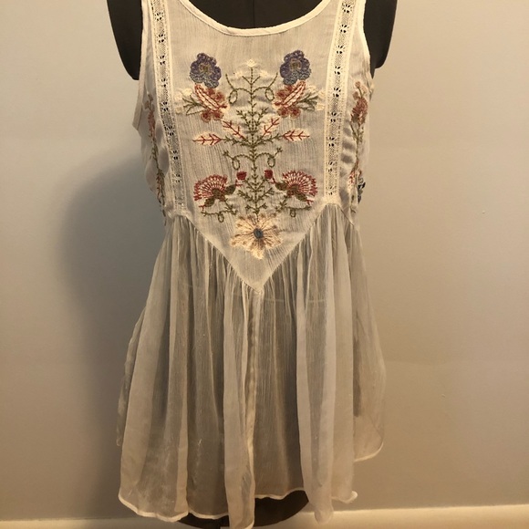 Free People Embroidered Sheer Panel Tank - Picture 1 of 7
